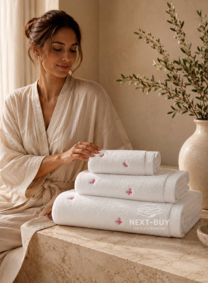 Набор махровых полотенец Maison D'or Reve de Papillon white-pink 3шт. хлопок — изображение 5