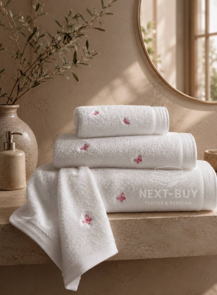 Набор махровых полотенец Maison D'or Reve de Papillon white-pink 3шт. хлопок — изображение 7