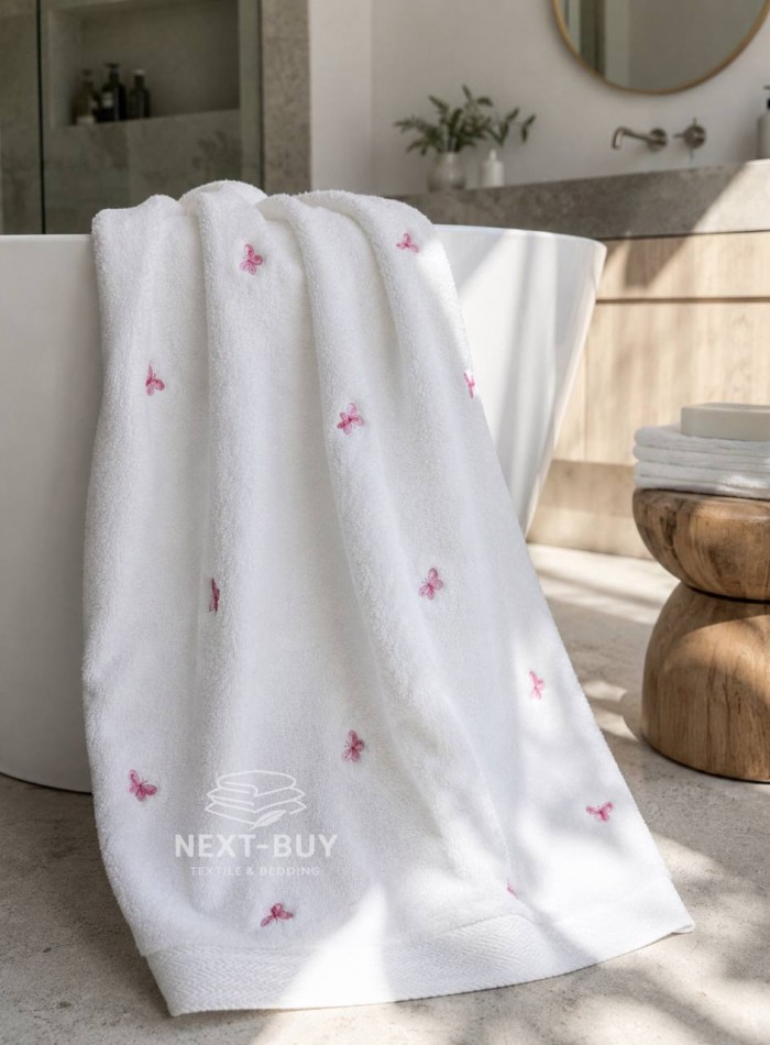 Набор махровых полотенец Maison D'or Reve de Papillon white-pink 3шт. хлопок — изображение 8