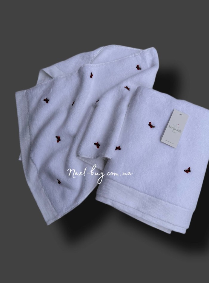 Mахровий рушник для обличчя Maison Dor Soft Butterflies white-red 50х100 хлопок - Зображення 2