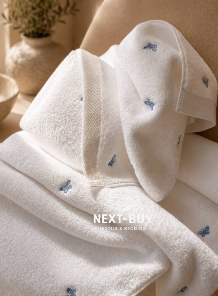 Махровий рушник банний Maison Dor Soft Butterflies white-blue 85х150 бавовна - Зображення 2