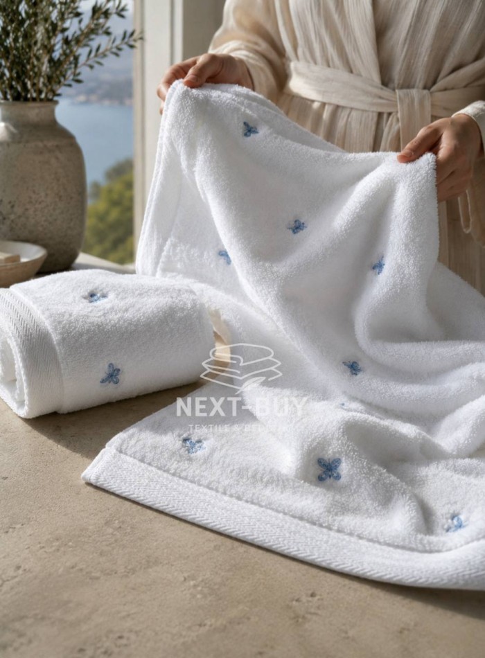 Mахровий рушник для обличчя Maison Dor Soft Butterflies white-blue 50х100 хлопок - Зображення 3