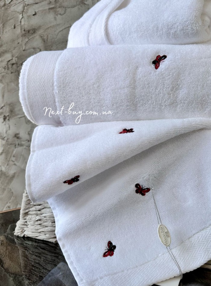 Набір махрових рушників Maison D'or Reve de Papillon white-red 3шт. бавовна - Зображення 3