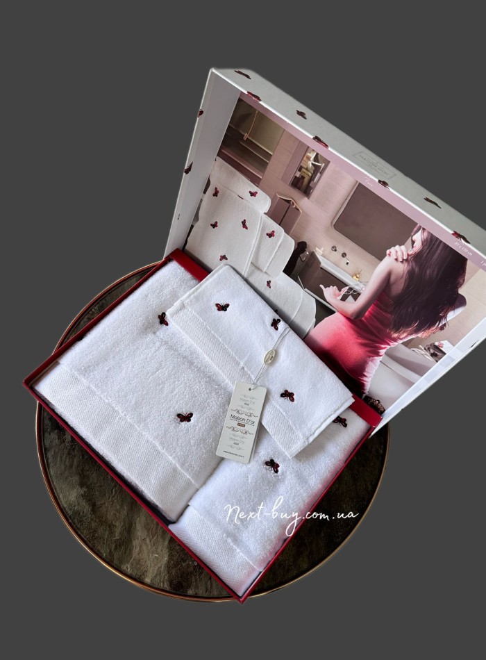 Набір махрових рушників Maison D'or Reve de Papillon white-red 3шт. бавовна - Зображення 2