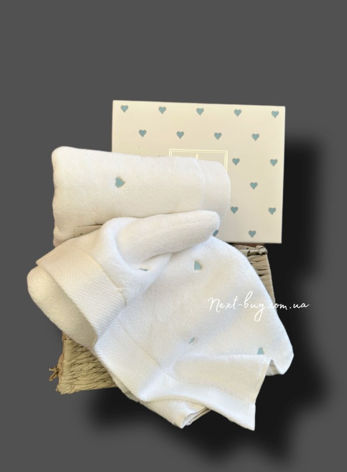 Набор махровых полотенец Maison D'or Soft Hearts white-blue 50х100см 2шт. — изображение 4