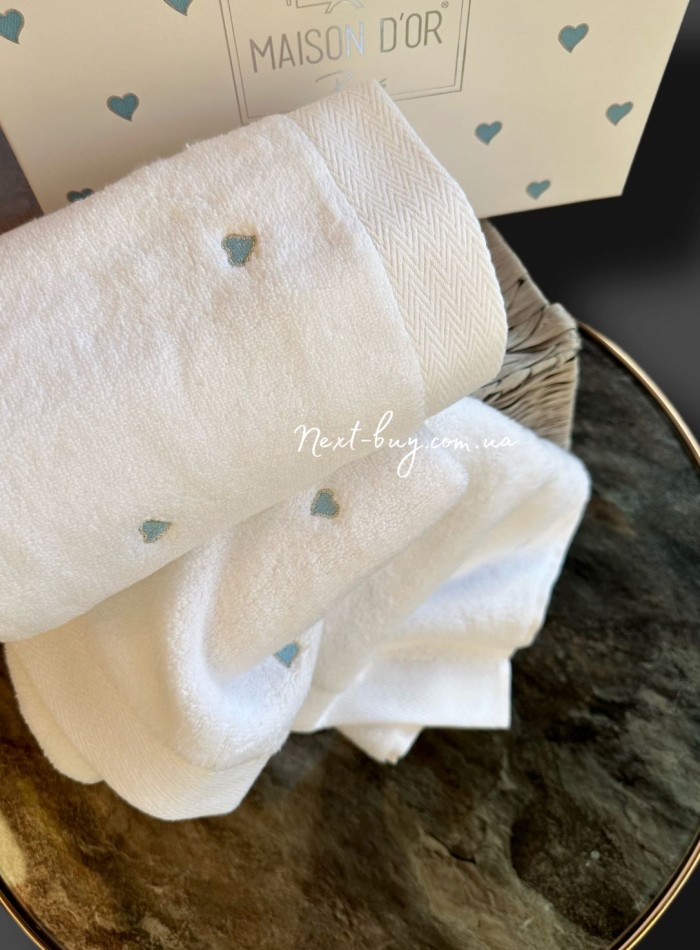 Набор махровых полотенец Maison D'or Soft Hearts white-blue 50х100см 2шт. — изображение 5