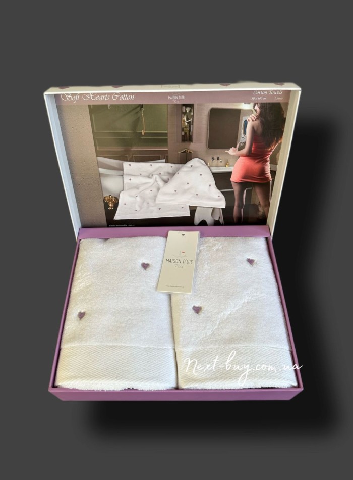 Набір махрових рушників Maison D'or Soft Hearts white-lilac 50х100см 2шт. - Зображення 2