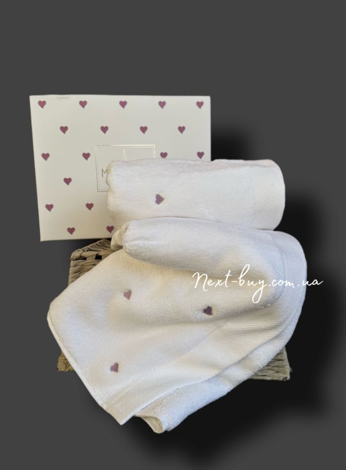 Набір махрових рушників Maison D'or Soft Hearts white-lilac 50х100см 2шт. - Зображення 3