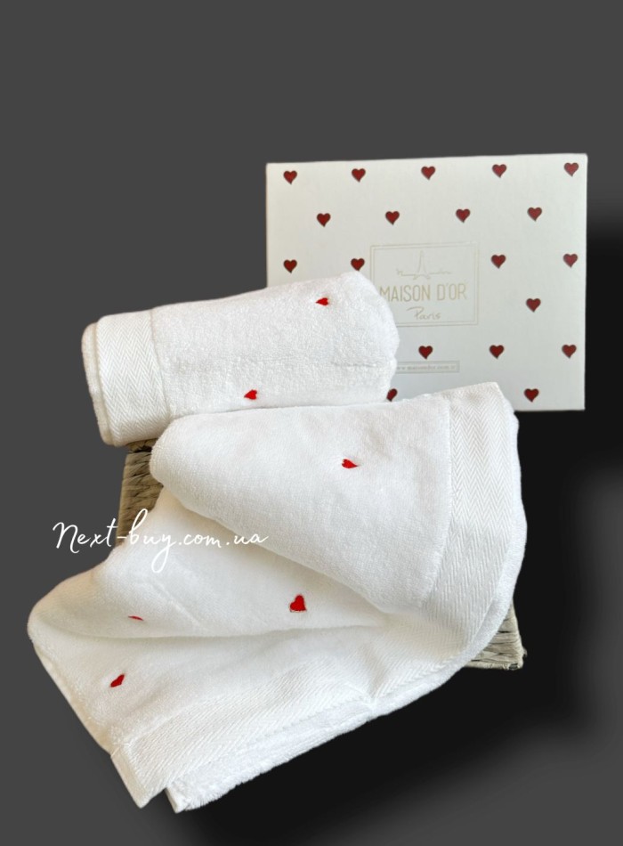 Набір махрових рушників Maison D'or Soft Hearts white-red 50х100см 2шт. - Зображення 3
