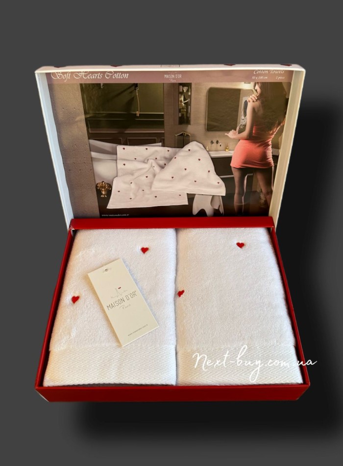 Набір махрових рушників Maison D'or Soft Hearts white-red 50х100см 2шт. - Зображення 2