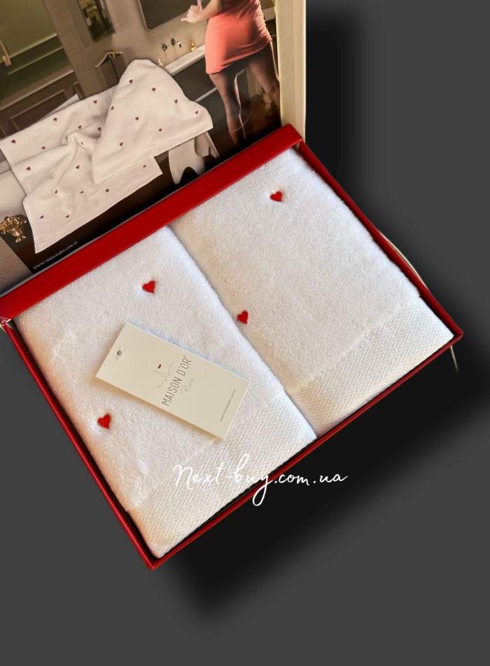 Набір махрових рушників Maison D'or Soft Hearts white-red 50х100см 2шт. - Зображення 4