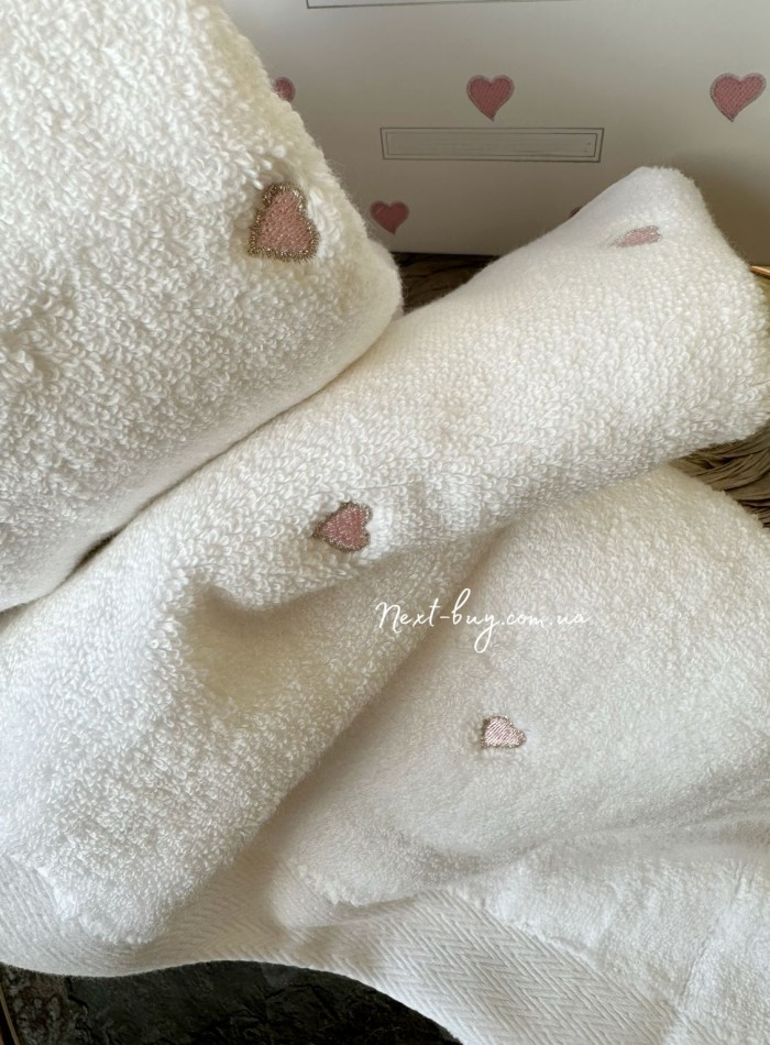 Набір махрових рушників Maison D'or Soft Hearts white-rose 50х100см 2шт. - Зображення 3