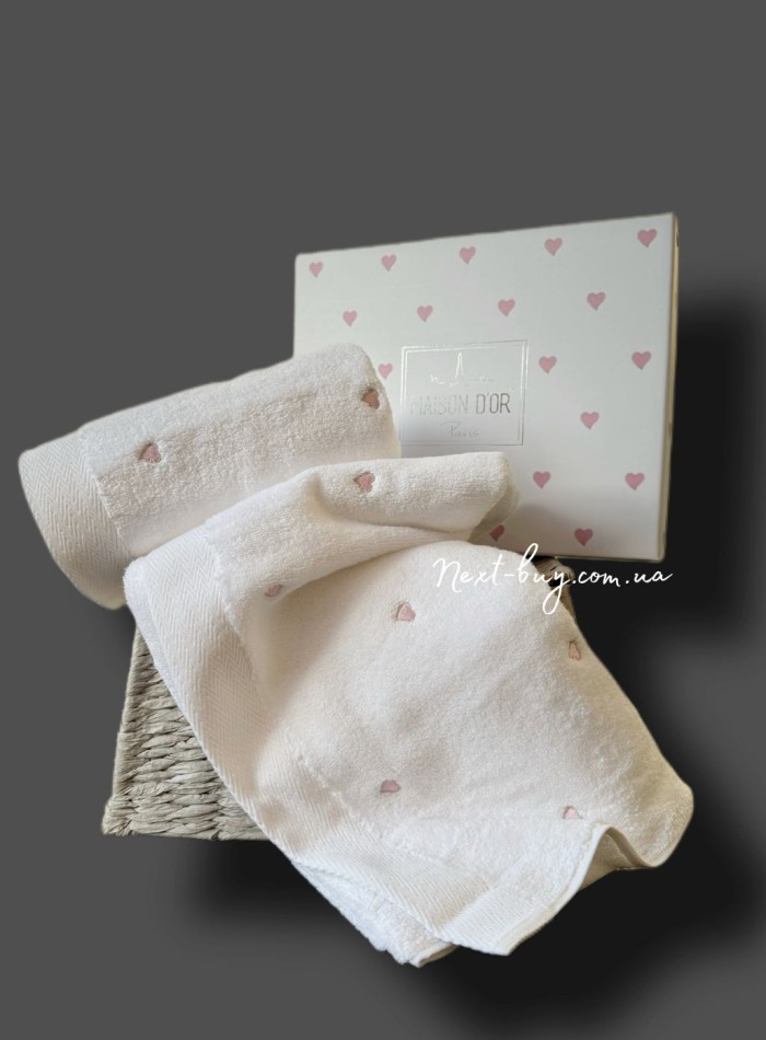 Набір махрових рушників Maison D'or Soft Hearts white-rose 50х100см 2шт. - Зображення 4