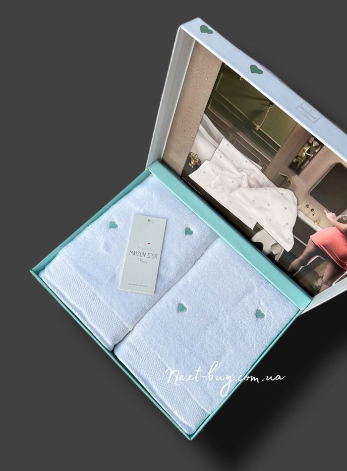 Набір махрових рушників Maison D'or Soft Hearts white-turquoise 50х100см 2шт. - Зображення 4