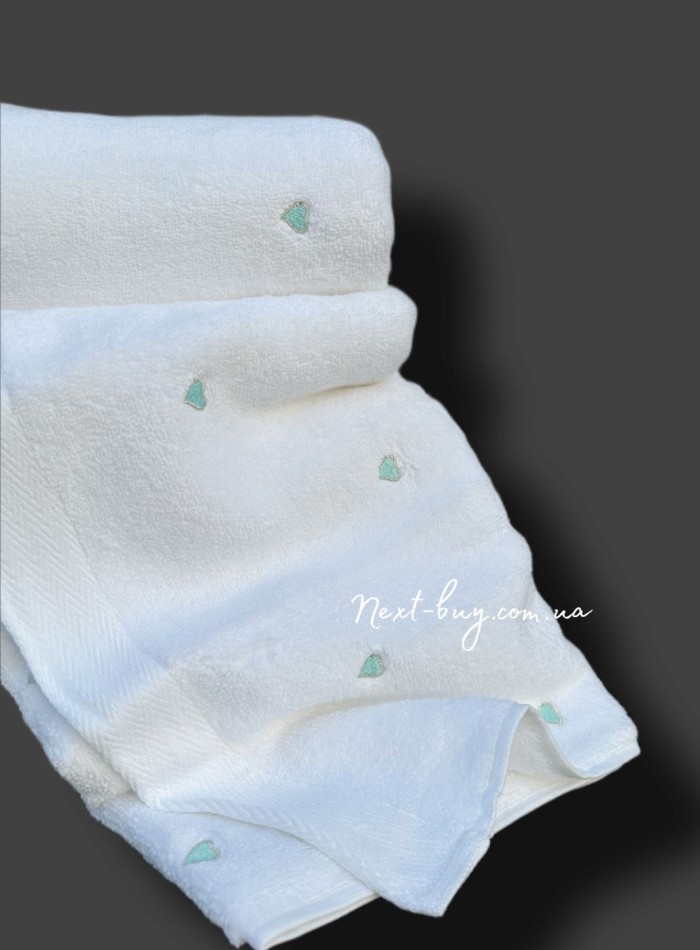 Набір махрових рушників Maison D'or Soft Hearts white-turquoise 50х100см 2шт. - Зображення 3