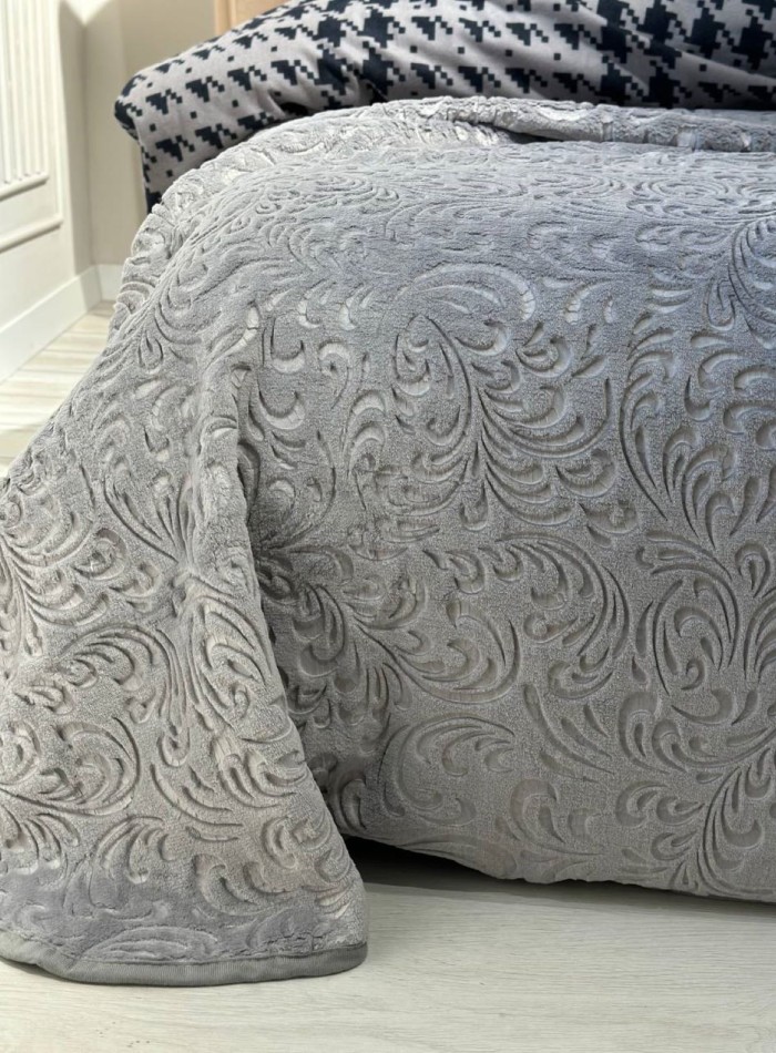 Покривало плюшеве Sarar grey 220х240 Туреччина - Зображення 4