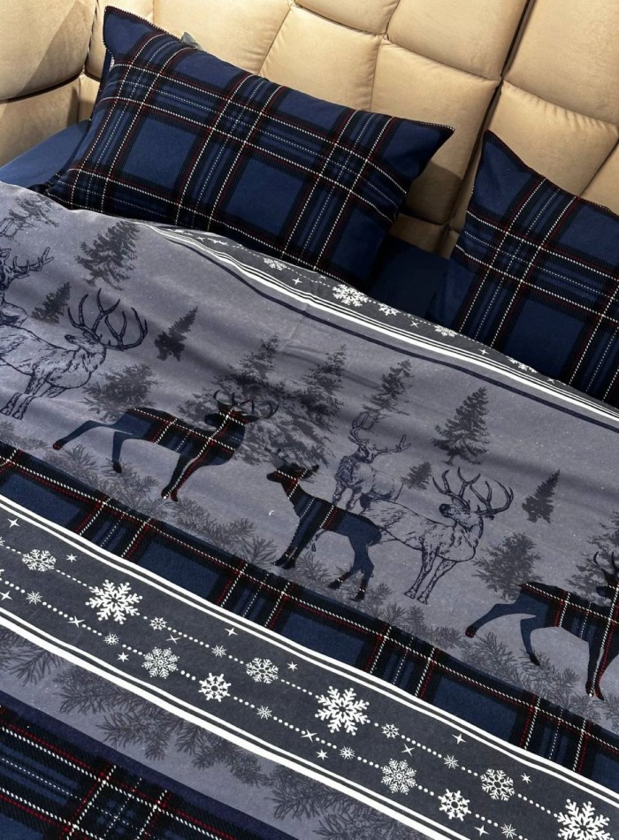 Постельное белье First Choice Flannel Happiness NavyBlue полуторный 160х220 — изображение 4