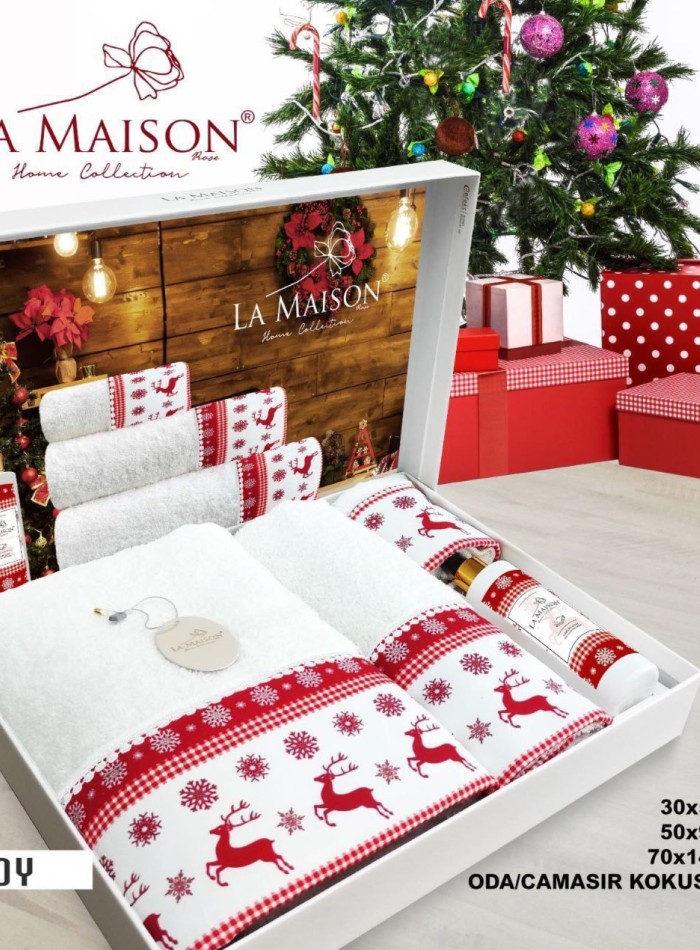 Новогодний набор махровых полотенец La Maison Joy 3шт. + ароматический спрей — изображение 8