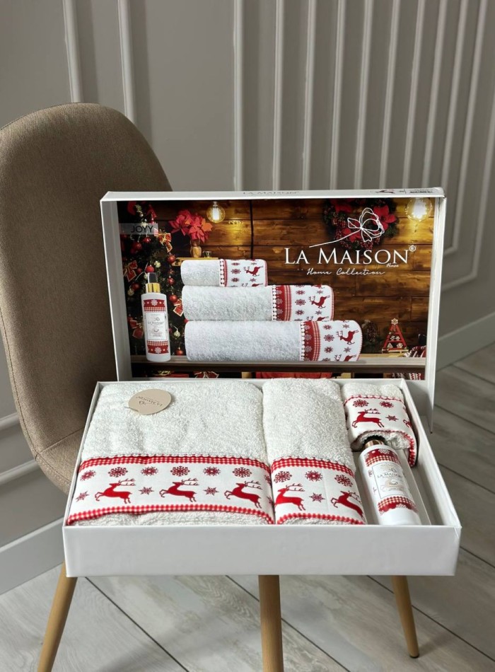 Новогодний набор махровых полотенец La Maison Joy 3шт. + ароматический спрей — изображение 4
