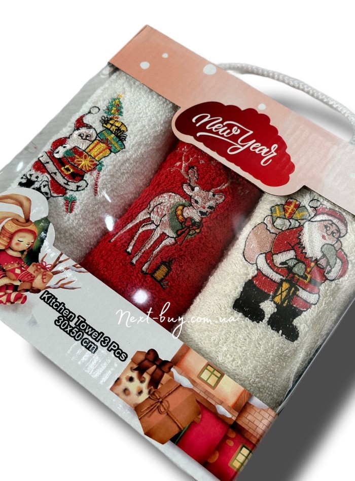Набір кухонних рушників Gulcan Merry Christmas 3шт. 30х50см - Зображення 2