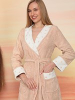 Maison D'or Lavoine Long hearts женский банный халат с тапочками хлопок бежевый Турция — изображение 2