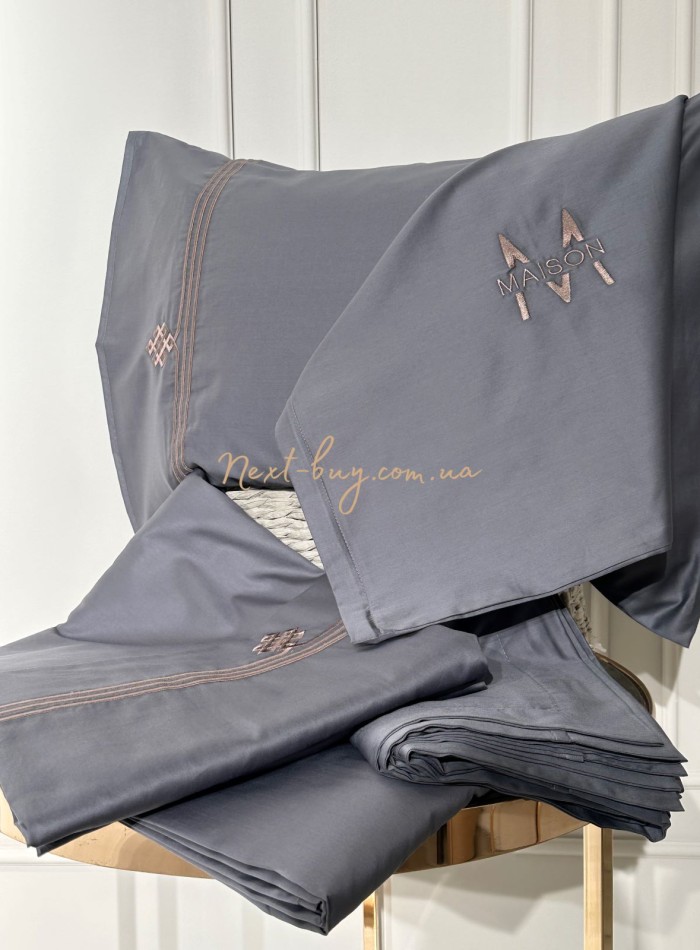 Постільна білизна Maison D'or Maison Deluxe grey-beige 200x220см сатин з вишивкою - Зображення 2
