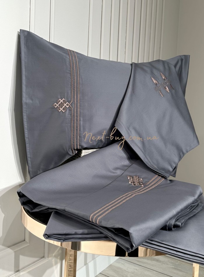 Постільна білизна Maison D'or Maison Deluxe grey-beige 200x220см сатин з вишивкою - Зображення 3