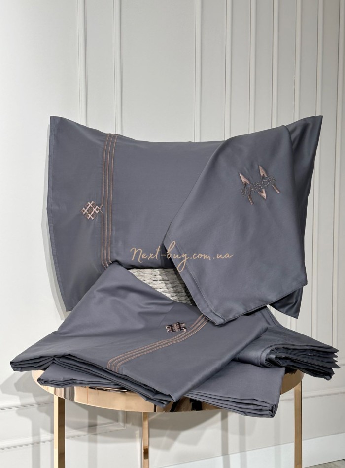 Постільна білизна Maison D'or Maison Deluxe grey-beige 200x220см сатин з вишивкою - Зображення 4
