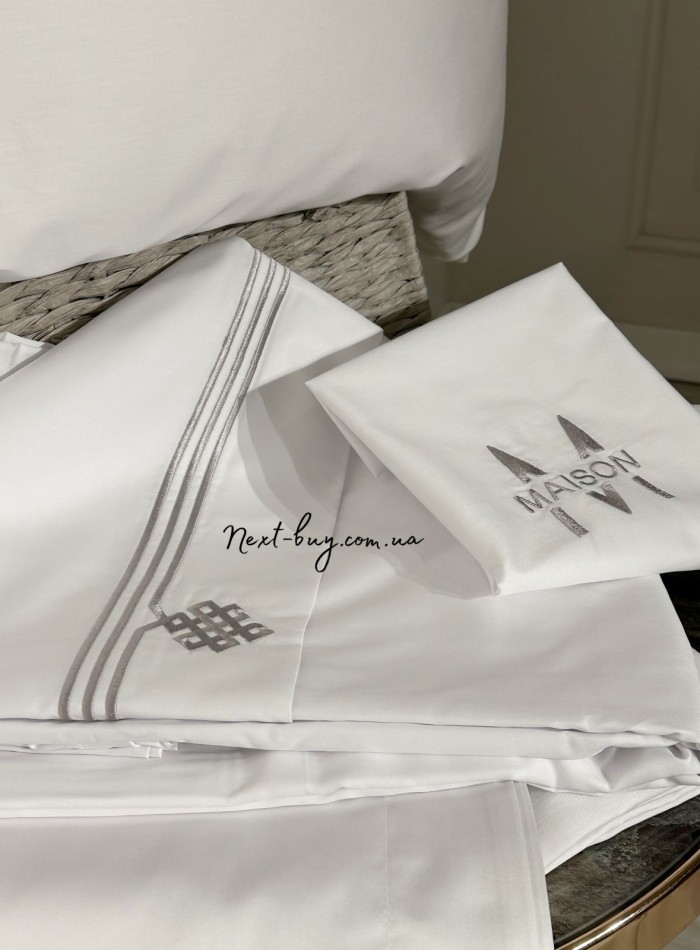 Постельное белье Maison D'or Maison Deluxe white-grey 200x220см сатин с вышивкой — изображение 3