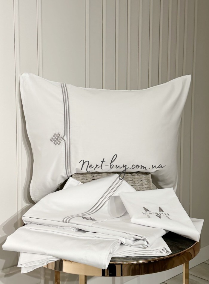 Постельное белье Maison D'or Maison Deluxe white-grey 200x220см сатин с вышивкой — изображение 2