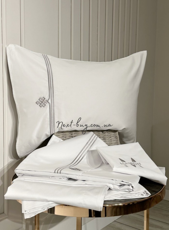Постельное белье Maison D'or Maison Deluxe white-grey 200x220см сатин с вышивкой — изображение 4