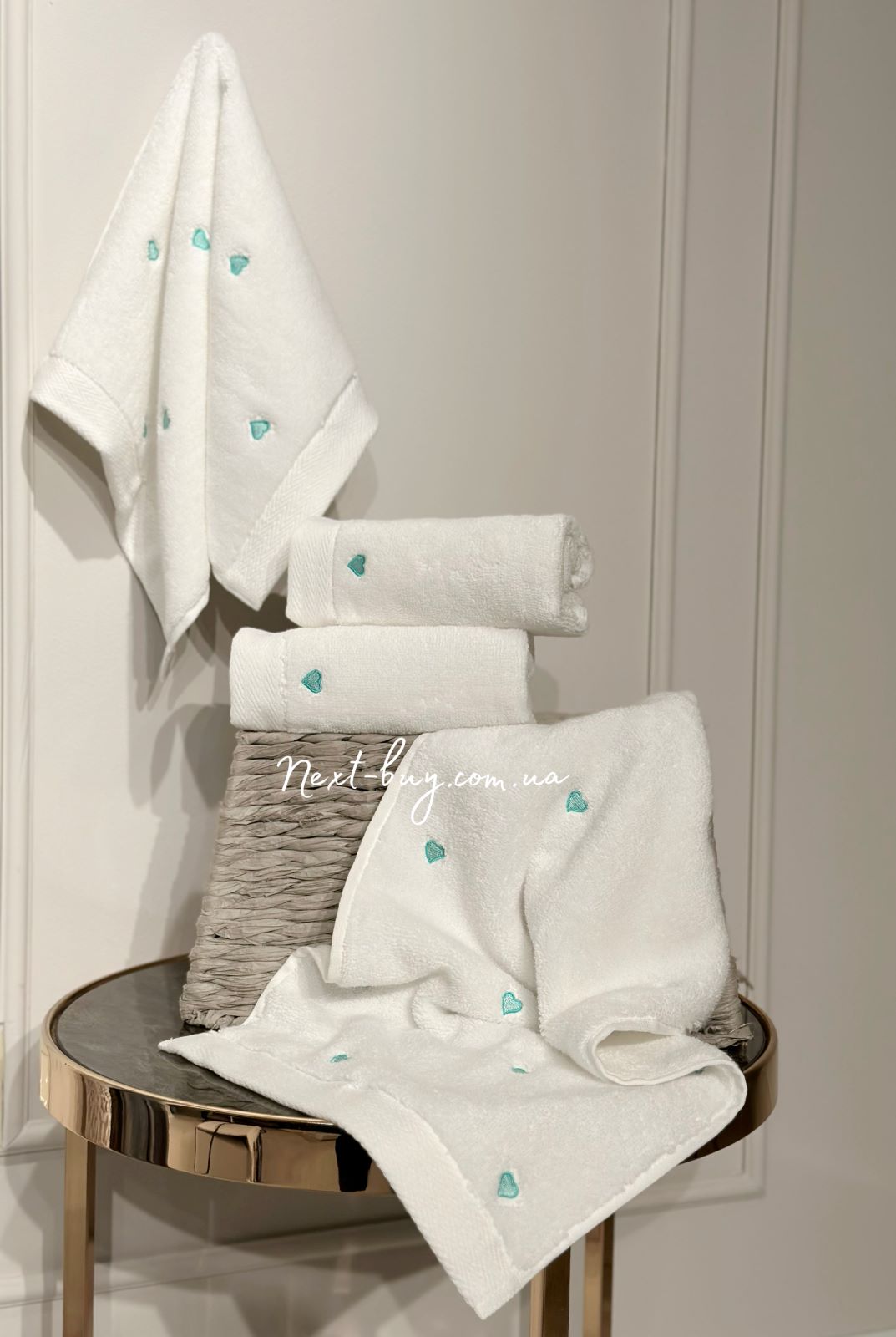 Maison D'or Micro Cotton Soft Embroidery набір бавовняних рушників 4шт white-mint - Зображення 1