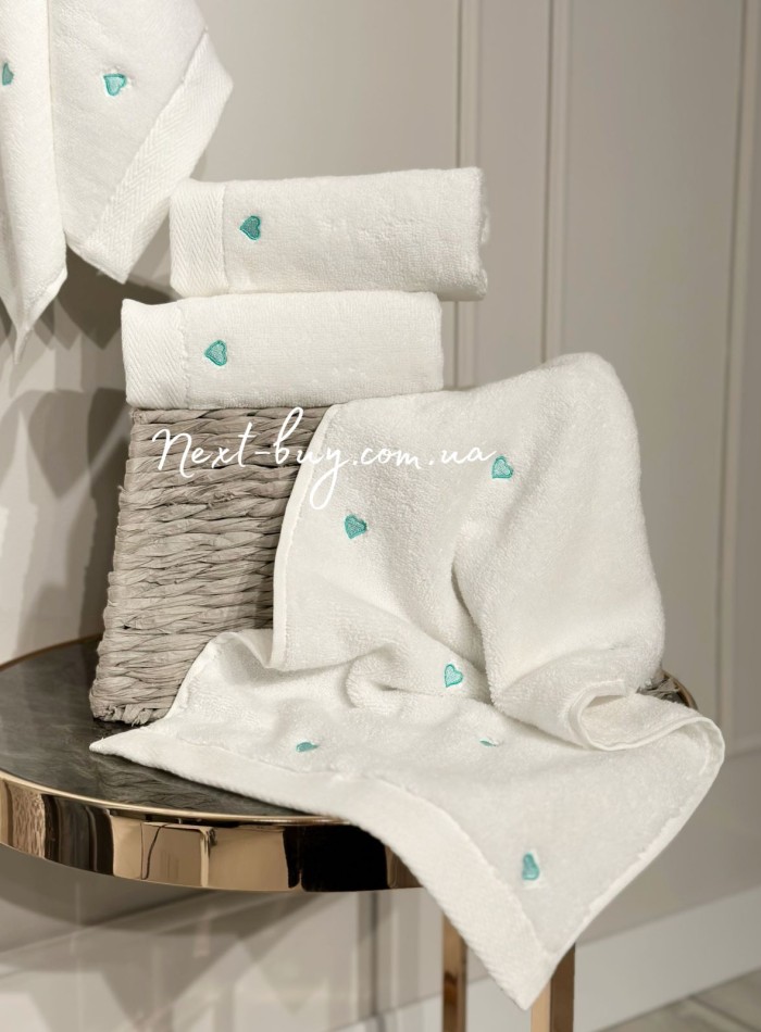 Maison D'or Micro Cotton Soft Embroidery набір бавовняних рушників 4шт white-mint - Зображення 4