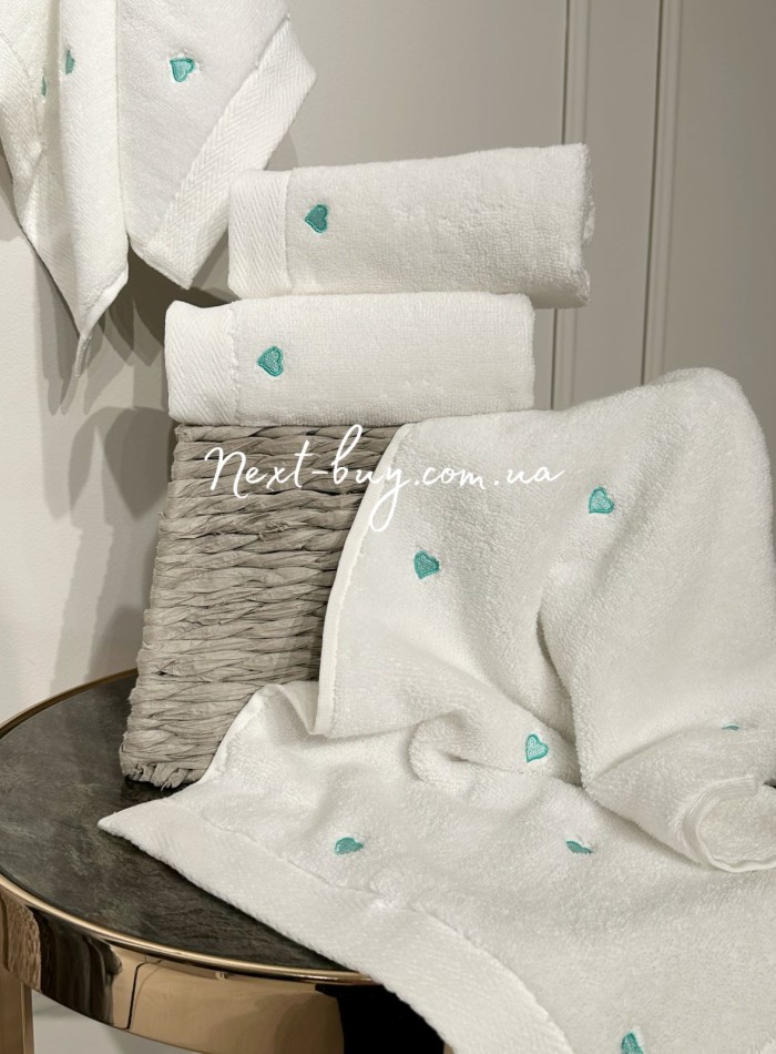 Maison D'or Micro Cotton Soft Embroidery набір бавовняних рушників 4шт white-mint - Зображення 3