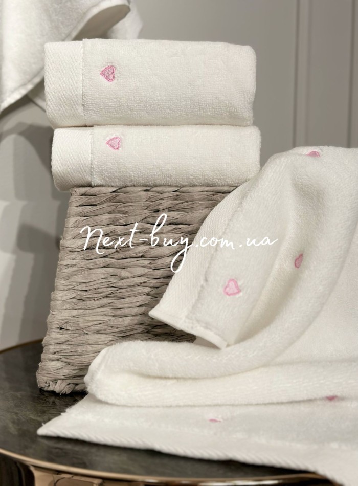 Maison D'or Micro Cotton Soft Embroidery набор хлопковых полотенец 4шт white-pink — изображение 3