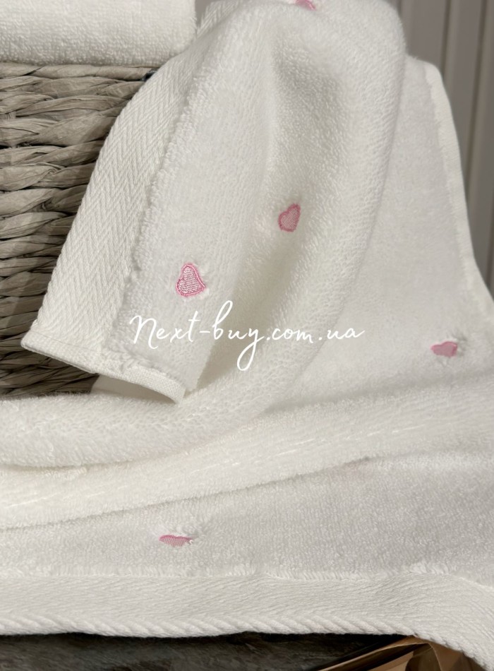 Maison D'or Micro Cotton Soft Embroidery набор хлопковых полотенец 4шт white-pink — изображение 2