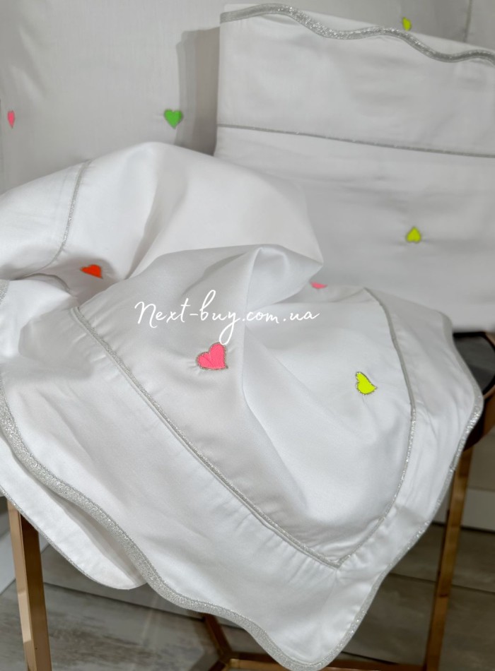 Maison D'or Les Coeurs neon white постільна білизна євро 200х220 сатин з вишивкою сердечок - Зображення 6