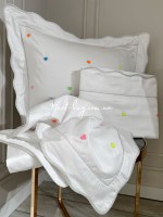 Maison D'or Les Coeurs neon white постільна білизна євро 200х220 сатин з вишивкою сердечок - Зображення 5