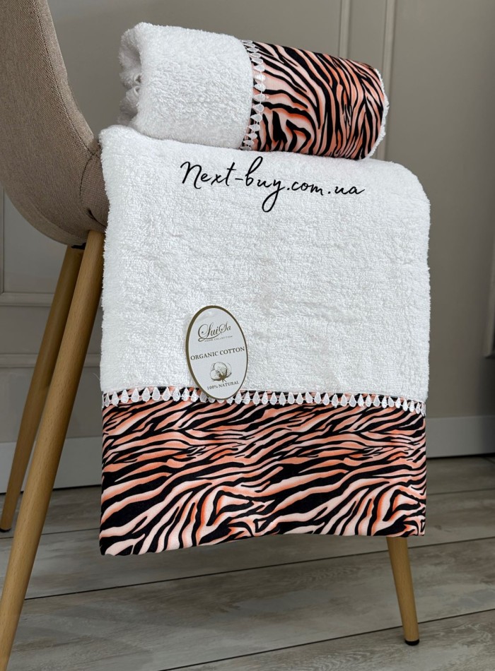 Набор махровых полотенец LuiSa из 2шт. Tiger stripes белый Турция — изображение 4