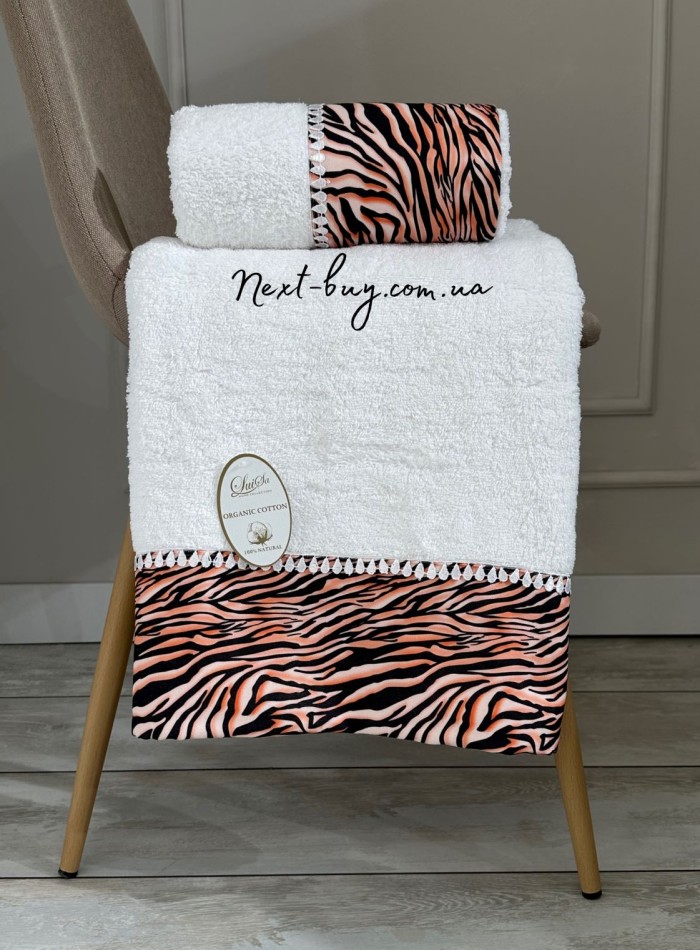 Набор махровых полотенец LuiSa из 2шт. Tiger stripes белый Турция — изображение 3