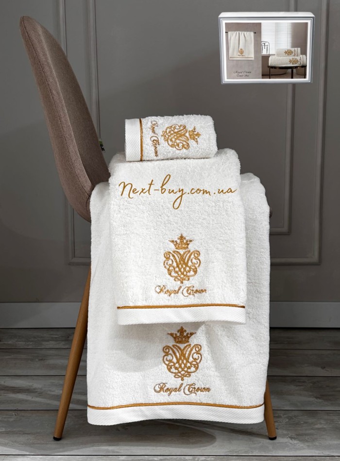 Maison D'or Royal crown ecru набір махрових рушників 3 шт. із вишивкою - Зображення 4