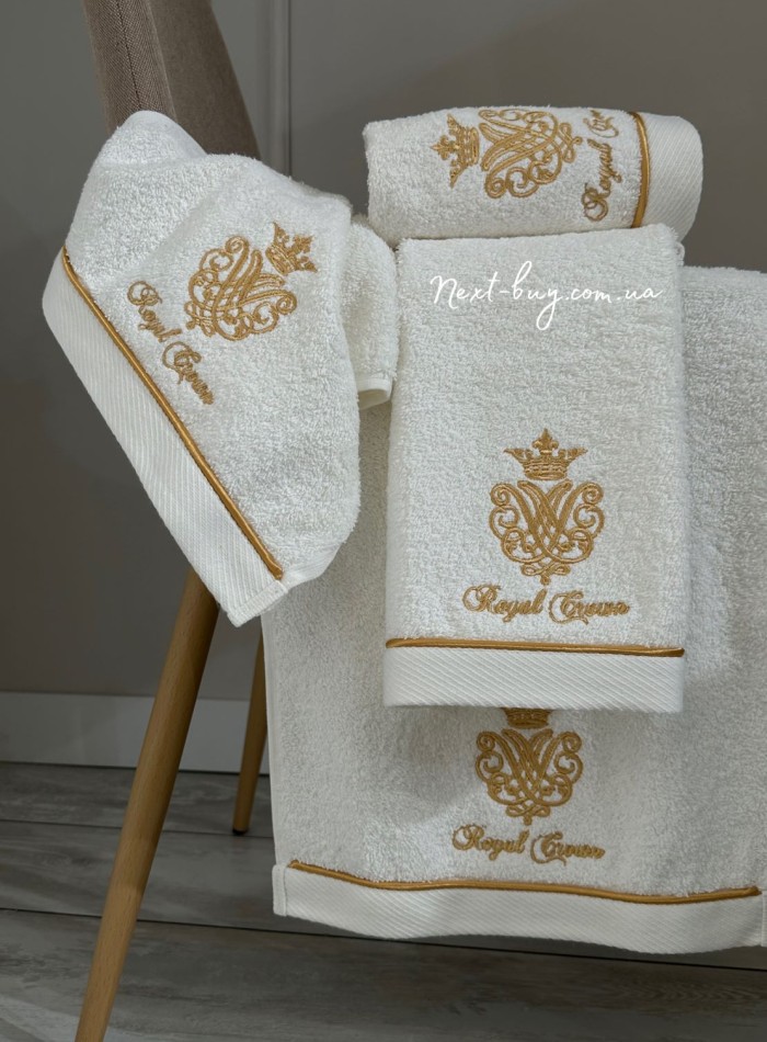 Maison D'or Royal crown ecru набір махрових рушників 4 шт 30х50 із вишивкою - Зображення 2