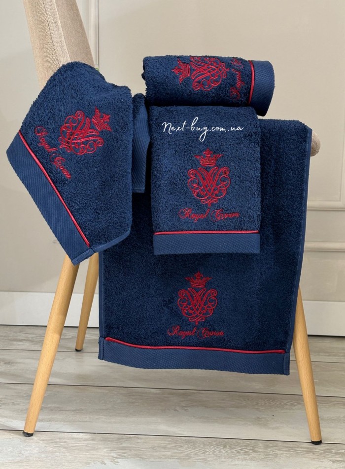 Maison D'or Royal crown navy набір махрових рушників 4 шт 30х50 із вишивкою - Зображення 4