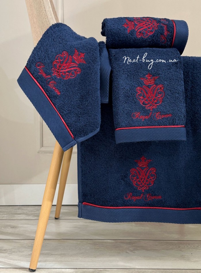 Maison D'or Royal crown navy набір махрових рушників 4 шт 30х50 із вишивкою - Зображення 2