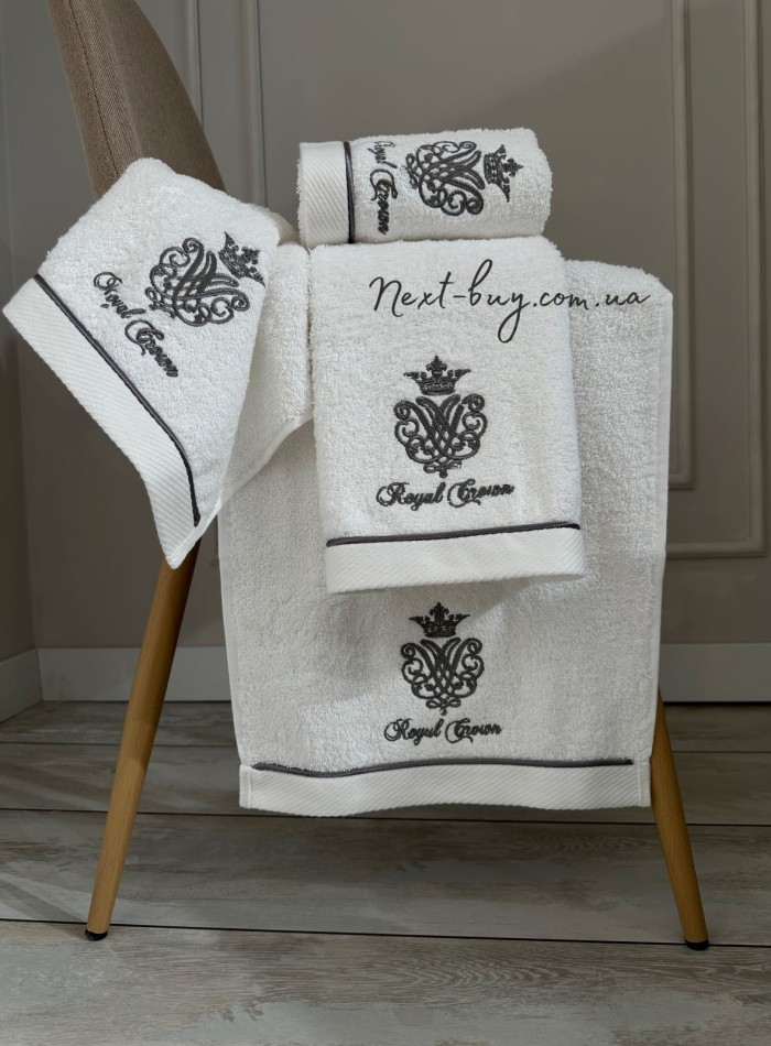 Maison D'or Royal crown white набір махрових рушників 4 шт 30х50 із вишивкою - Зображення 4