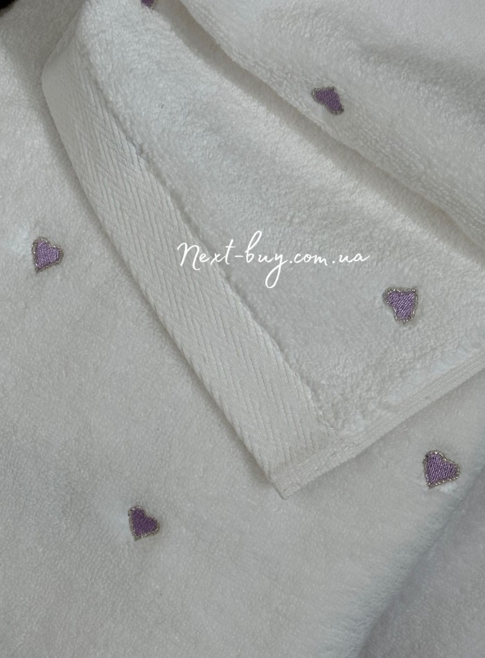 Набір махрових рушників Maison D'or Soft Hearts white-dark lilac з сердечками - Зображення 3