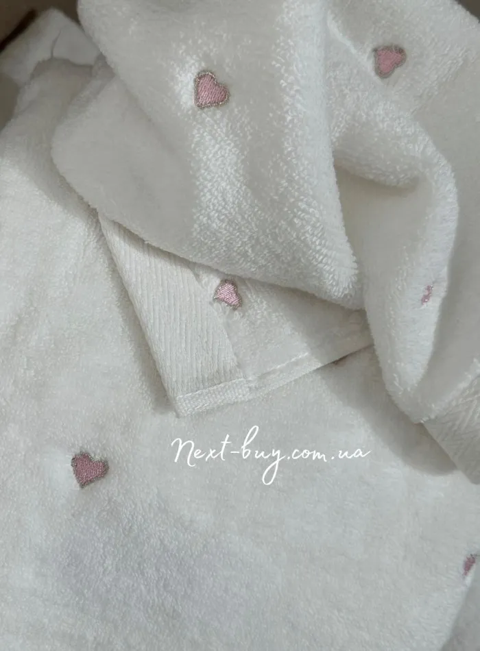 Набір махрових рушників Maison D'or Soft Hearts white-pink з сердечками - Зображення 2