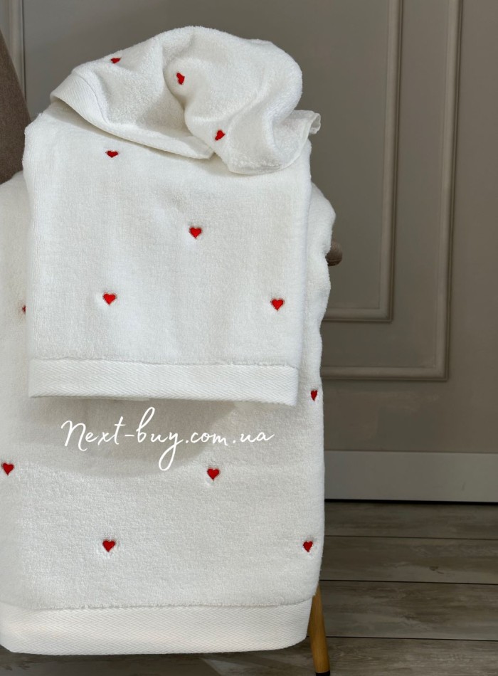 Набір махрових рушників Maison D'or Soft Hearts white-red з сердечками - Зображення 2