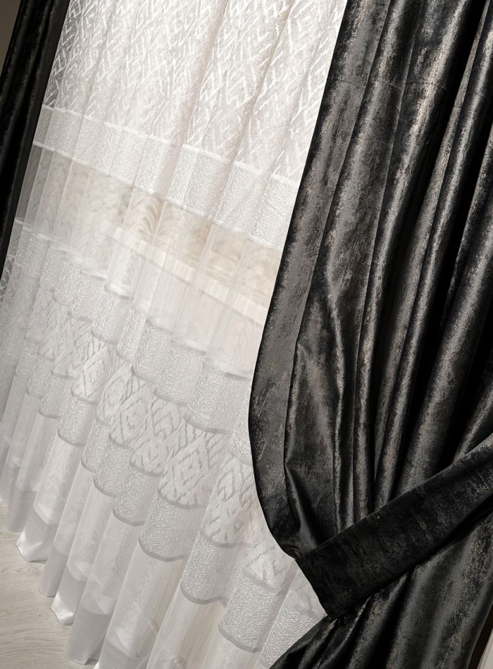 Тюль жакардовий Divorces білий з візерунком Туреччина - Зображення 4