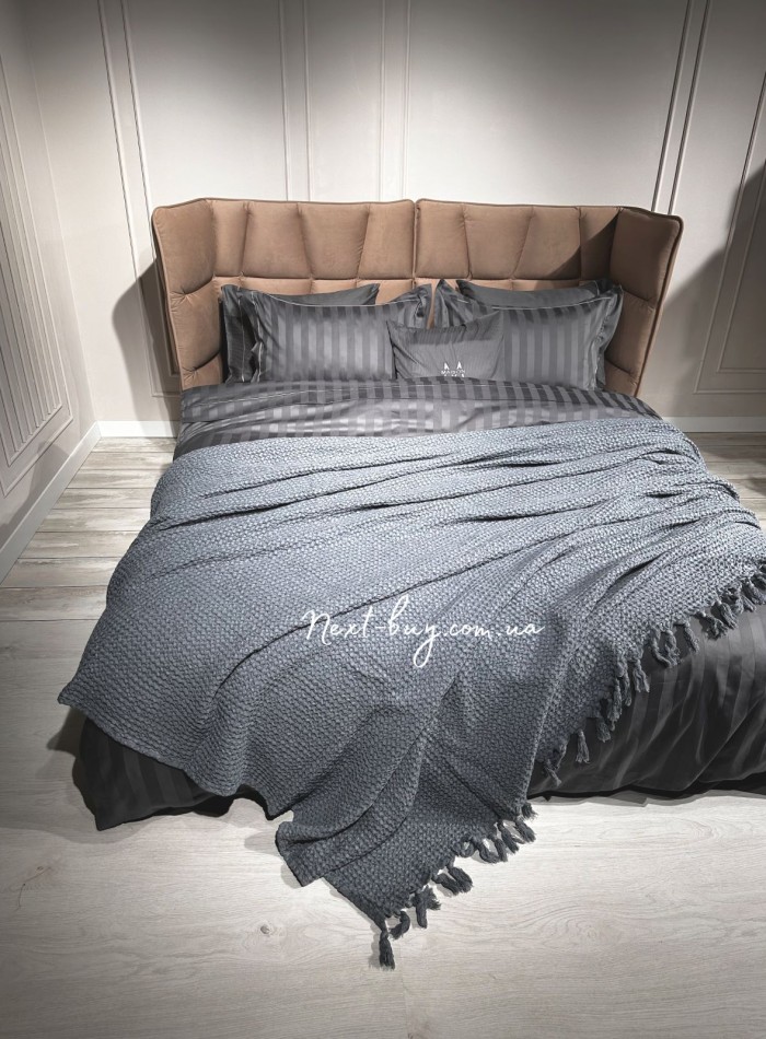 Постельное белье Maison D'or Elegance Embroidery Linens grey 200x220см сатин с вышивкой — изображение 8